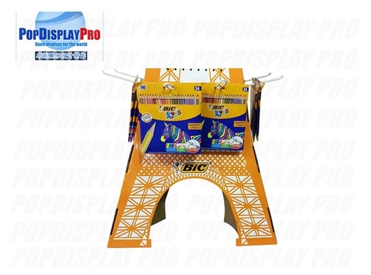 4 Side Card Display Stands Eiffel Tower Shaped 24 Hooks For BIC Stationery Pencils